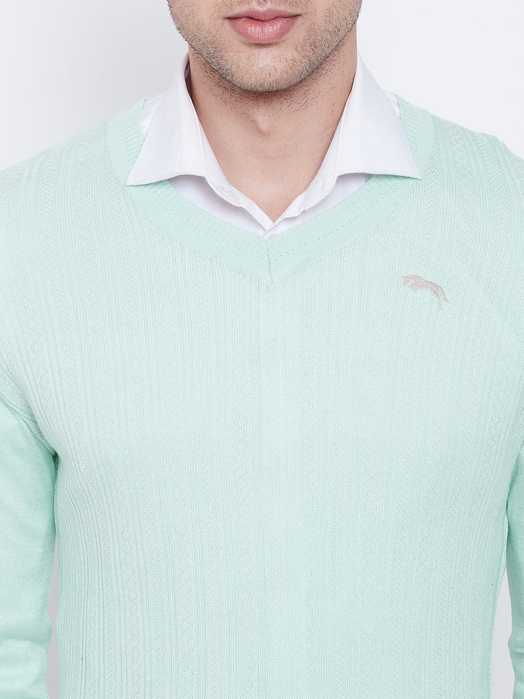 JUMP USA Men Teal Self Design Sweater - JUMP USA