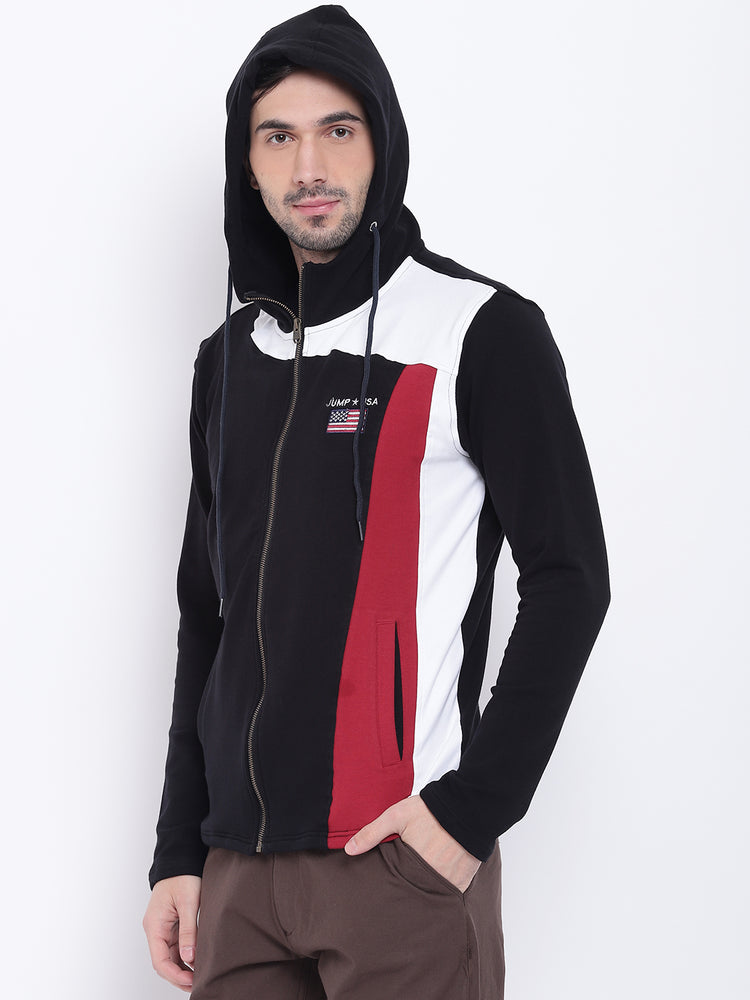 Men Casual Colourblocked Black Sweatshirt - JUMP USA