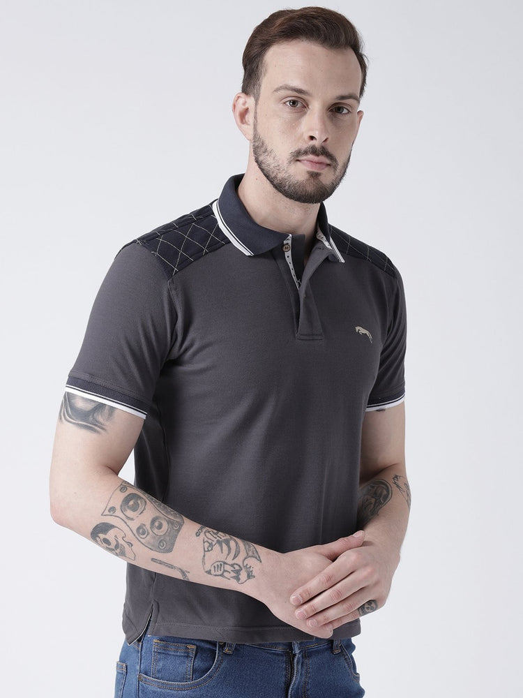 Men Charcoal Solid Polo T-shirt - JUMP USA