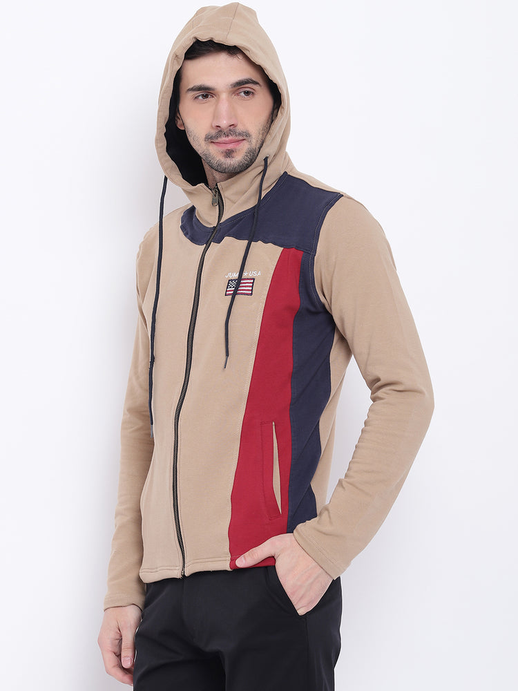 Men Casual Colourblocked Beige Sweatshirt - JUMP USA
