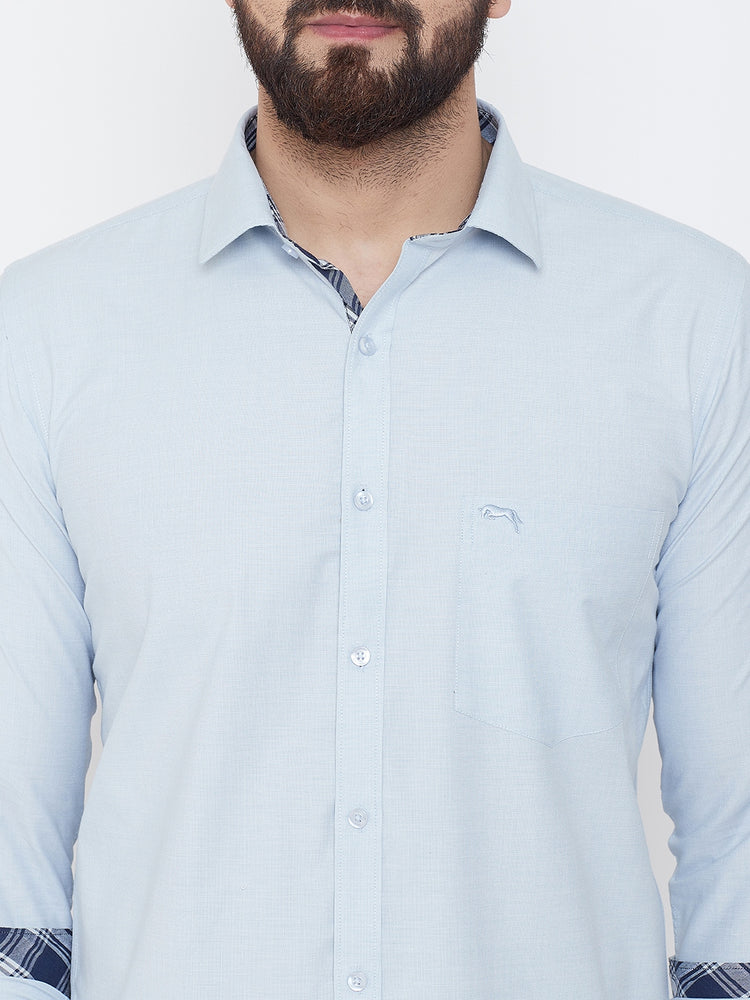 JUMP USA Men Cashmere Blue Solid Cotton Casual Shirts - JUMP USA