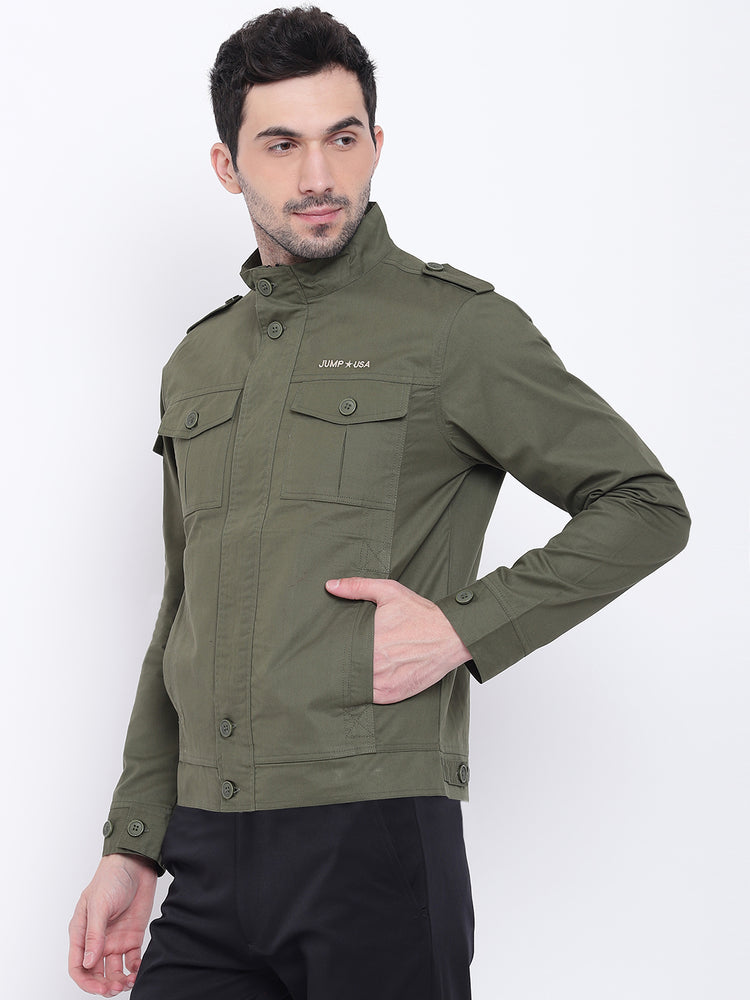 Men Casual Solid Olive Tailored Jacket - JUMP USA