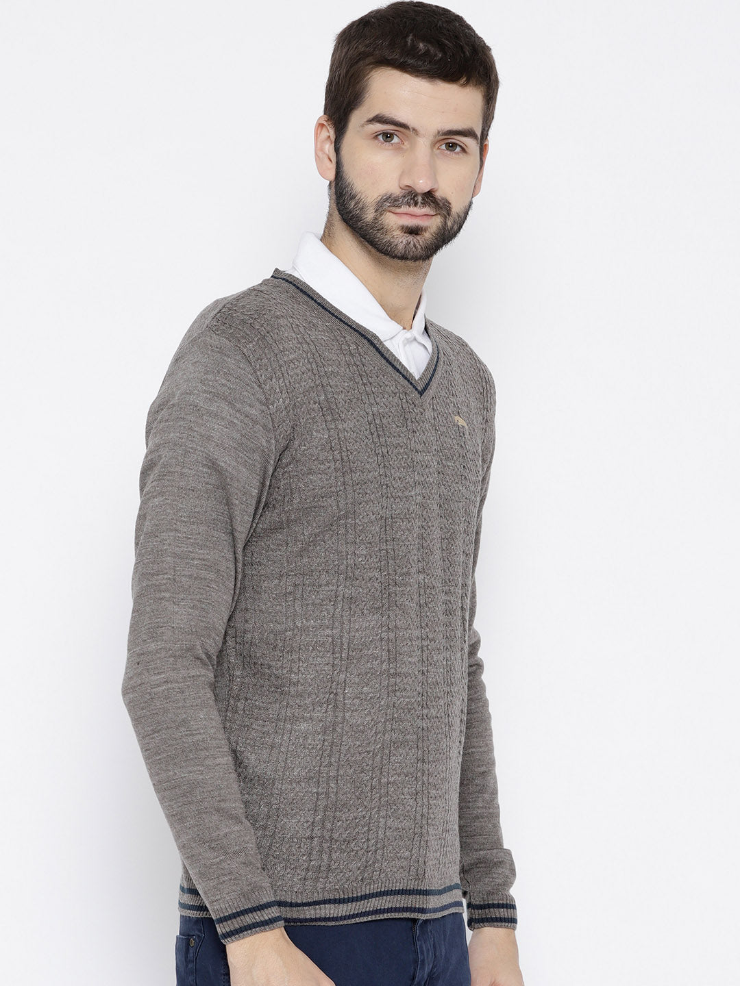 Men Beige self Design Pullover - JUMP USA