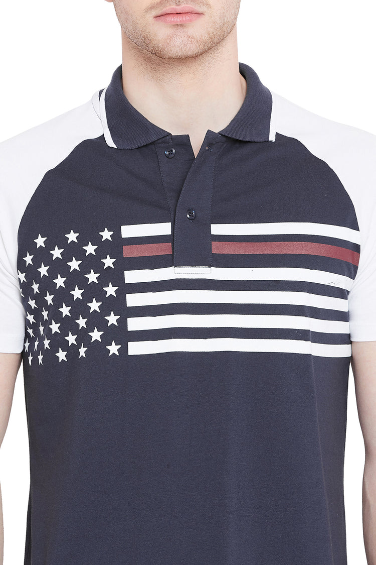 Men Navy Blue Solid Casual Polo T-shirts - JUMP USA