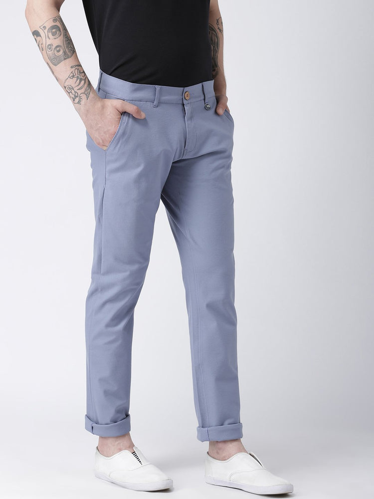 Men Blue Slim Fit Solid Chinos - JUMP USA