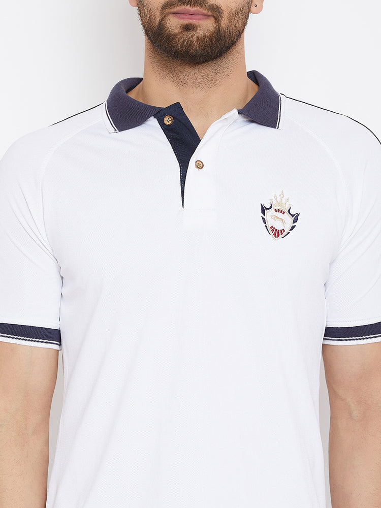 JUMP USA Men White Solid Polo Collar T-Shirt - JUMP USA