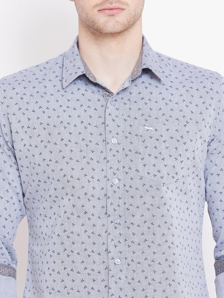 Men White Printed Casual Slim Fit Shirts - JUMP USA