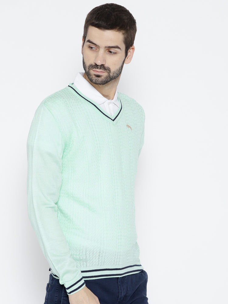 Men Teal Self Design Pullover - JUMP USA