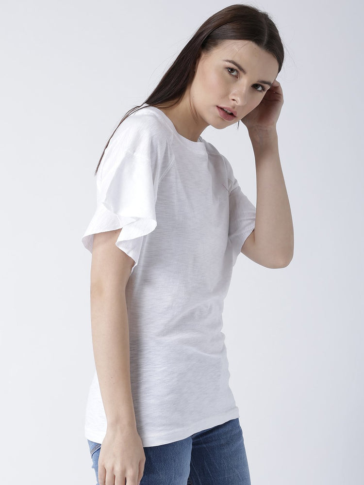 Women White Solid Top - JUMP USA
