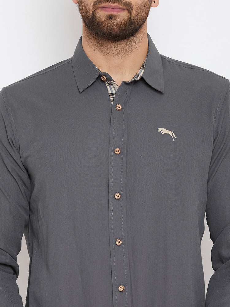 JUMP USA Men Grey Regular Fit Solid Casual Shirt - JUMP USA