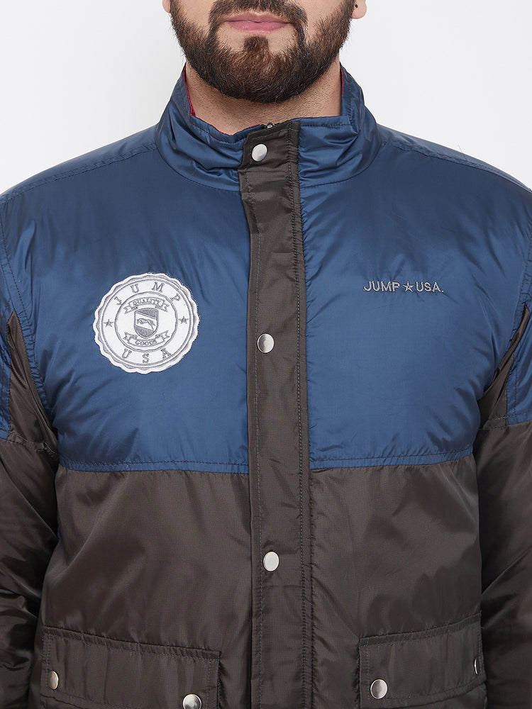 JUMP USA Men Navy Blue Colourblocked Casual Open Front Jacket - JUMP USA