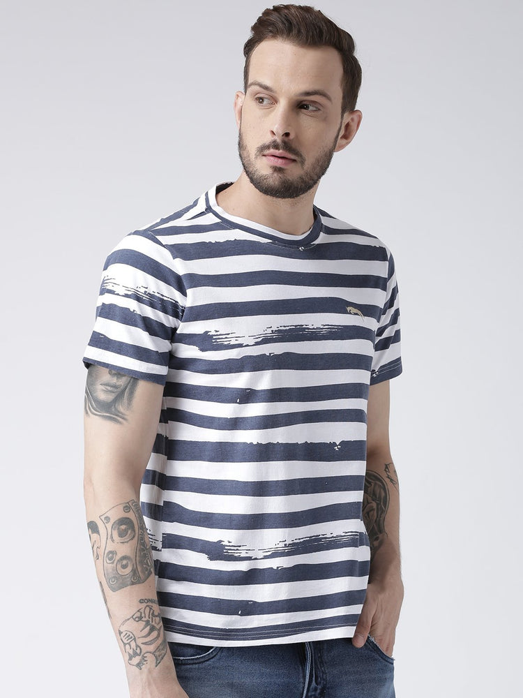 Men White Striped Round Neck T-shirt - JUMP USA