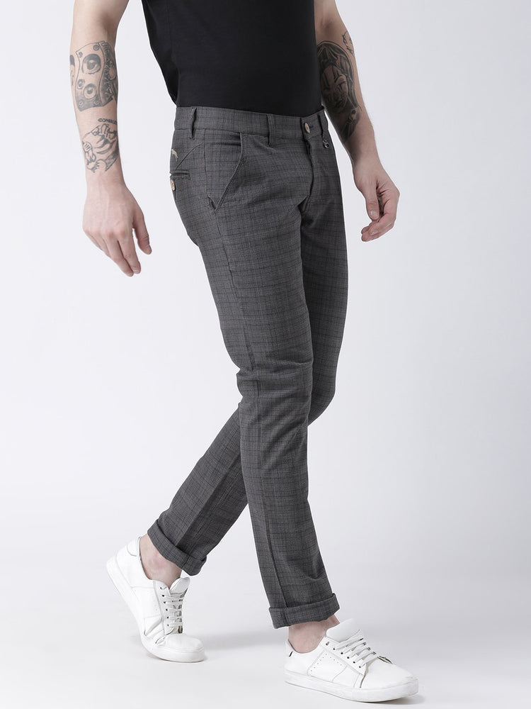 Men Charcoal Slim Fit Checked Chinos - JUMP USA