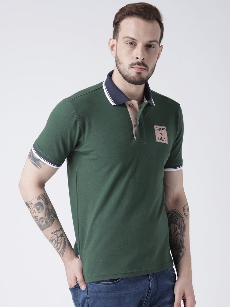Men Green Solid Polo T-shirt - JUMP USA
