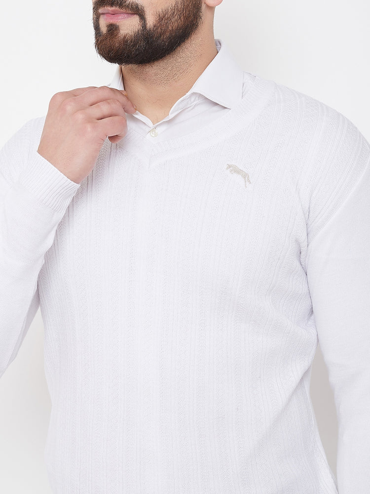 JUMP USA Men White Self Design Sweater - JUMP USA