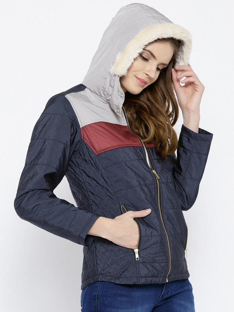 Women Navy Blue Puffer Jacket - JUMP USA