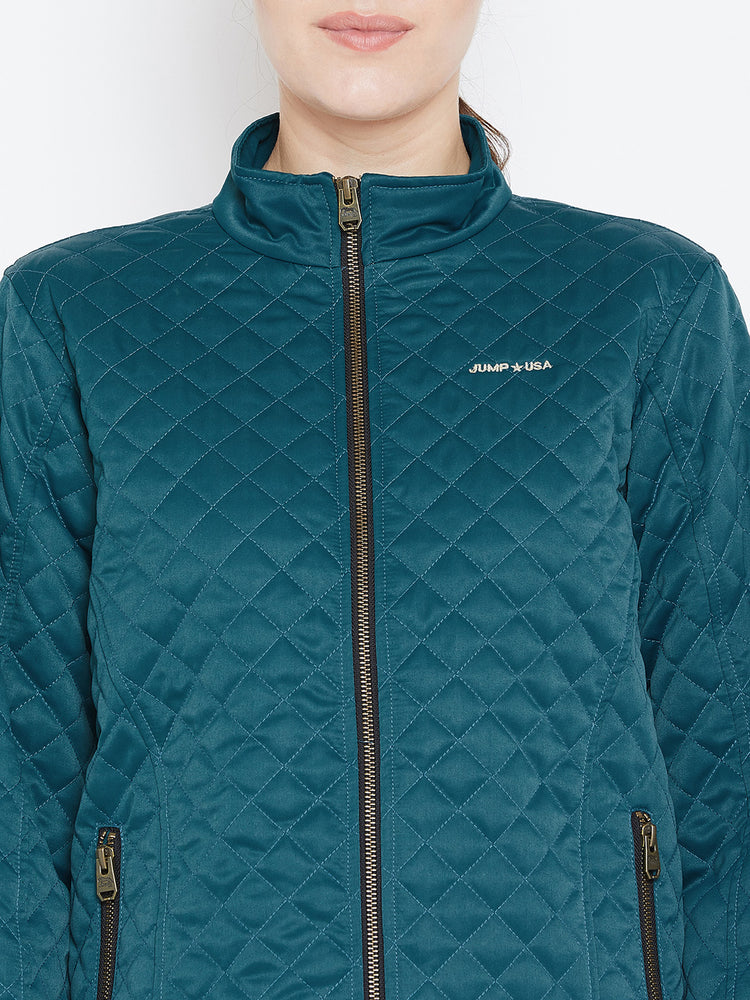 Womens Solid Celtic Blue Quilted Jacket - JUMP USA