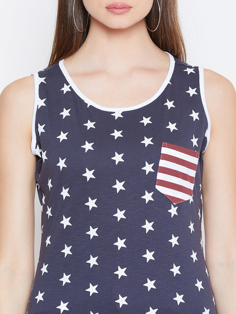 JUMP USA Women Navy Blue Printed Casual Printed Tank Top - JUMP USA