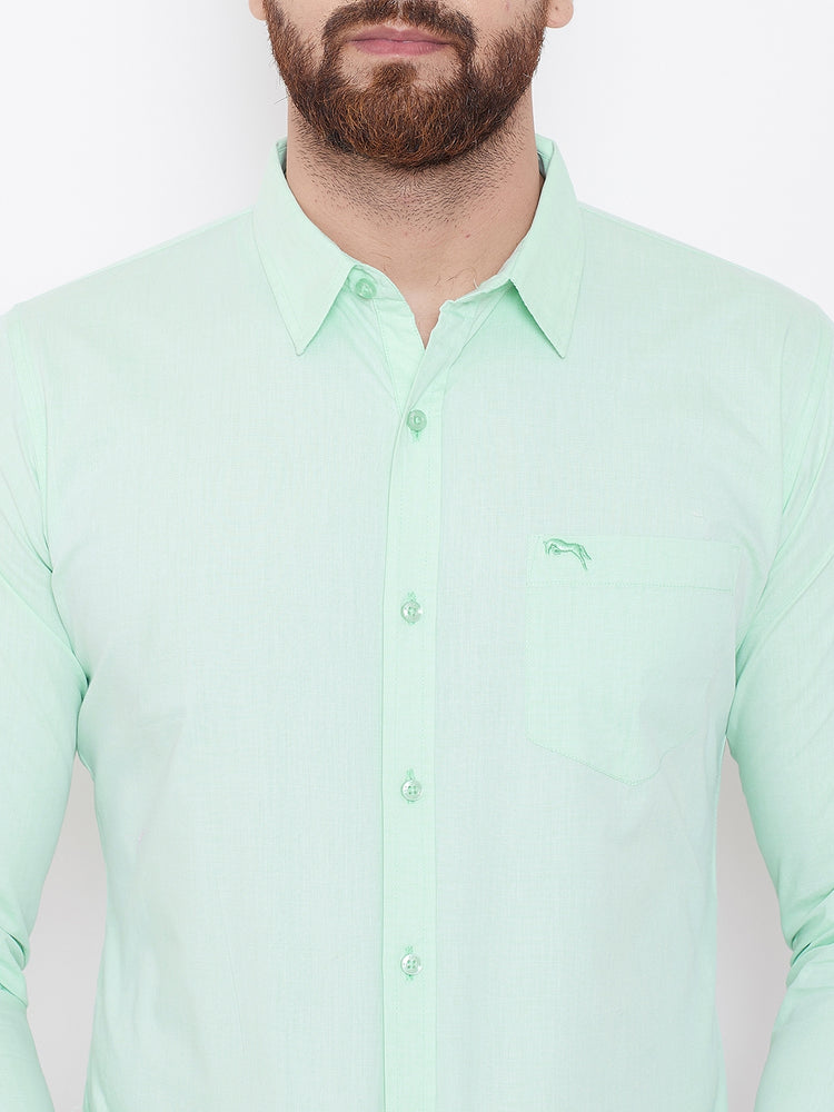 JUMP USA Men Green Solid Regular Fit Casual Shirts - JUMP USA