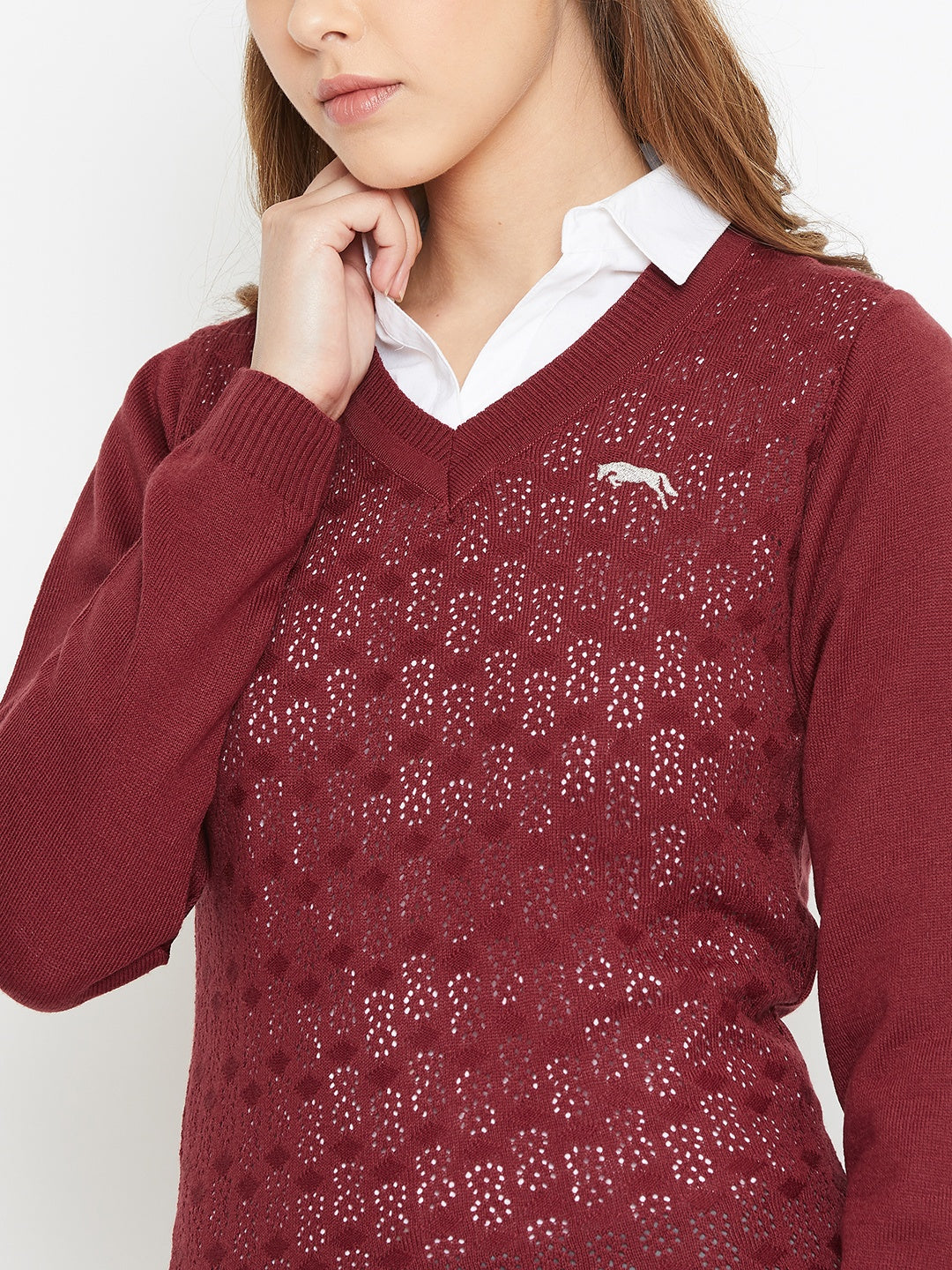 JUMP USA Women Red Self Design Sweater - JUMP USA
