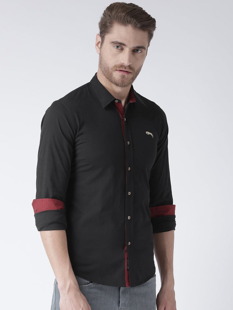 Men Black Solid Cotton Regular Fit Shirt - JUMP USA