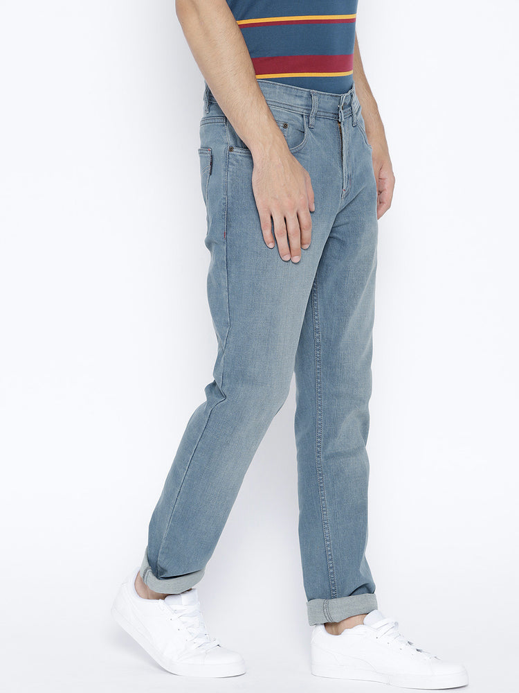 Men Blue Regular Fit Mid-Rise Clean Look Stretchable Jeans - JUMP USA