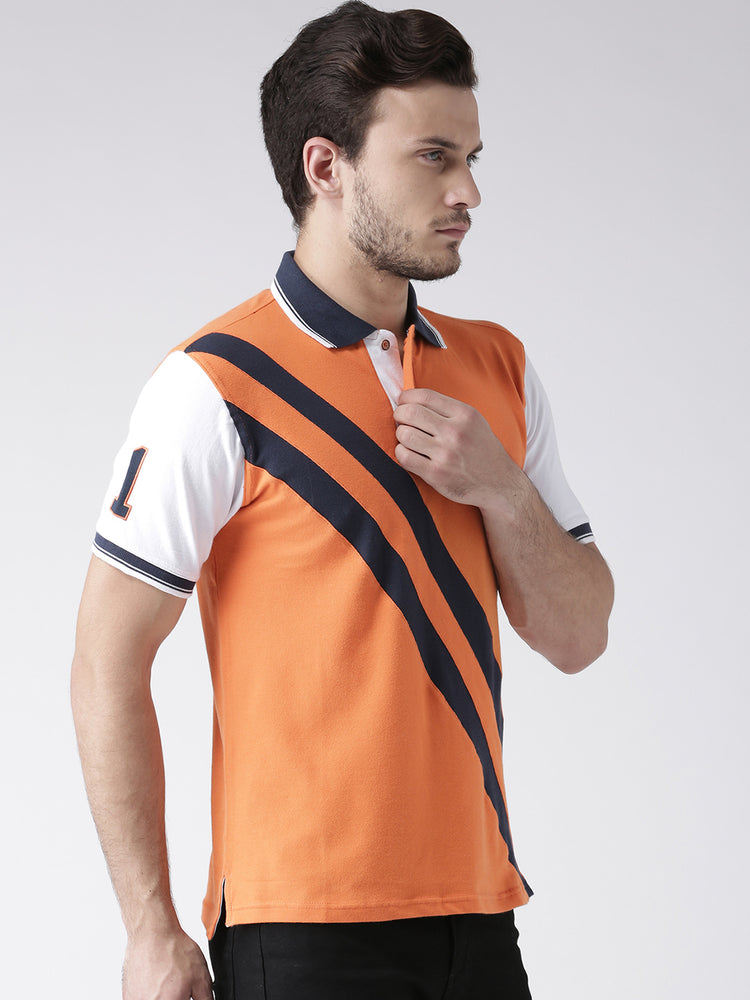 Men Casual Solid Orange Polo Collar T-Shirt - JUMP USA