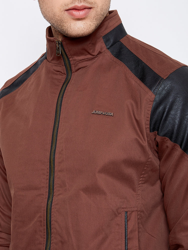 JUMP USA Men Brown Solid Casual Bomber Jacket - JUMP USA