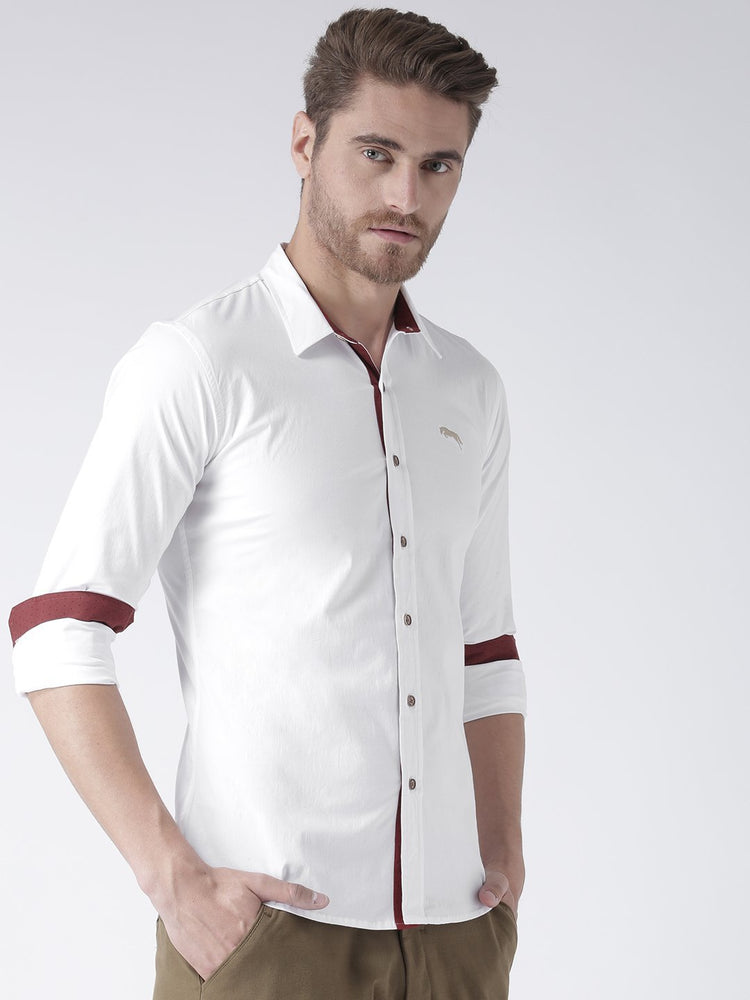 Men White Solid Cotton Regular Fit Shirt - JUMP USA