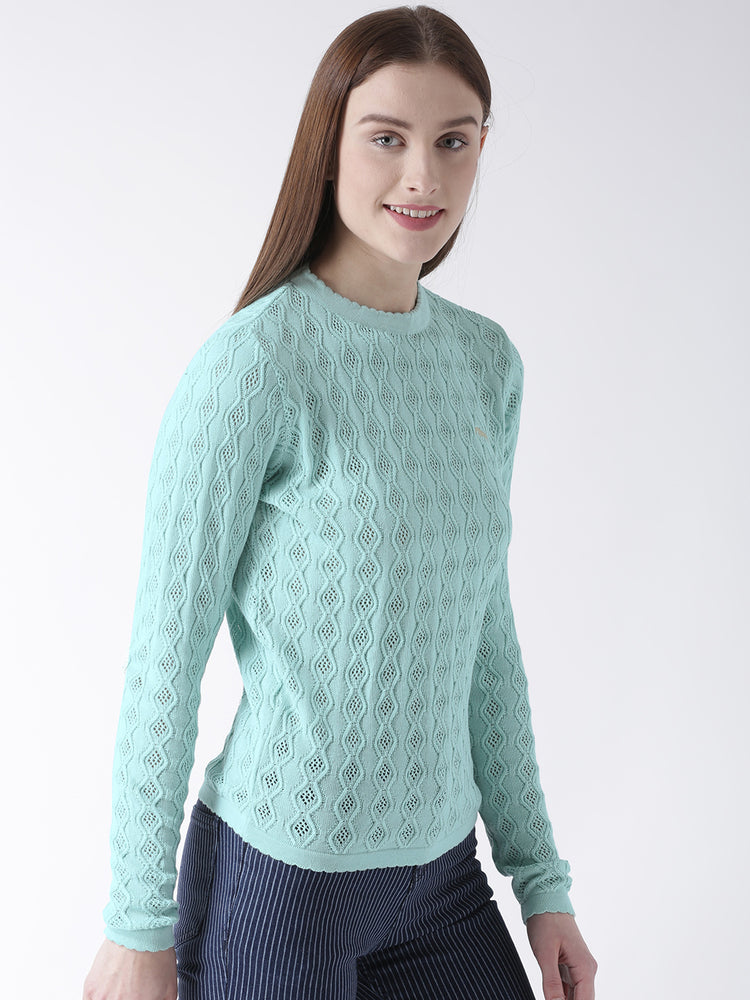 JUMP USA Women Blue Self Design Sweater - JUMP USA