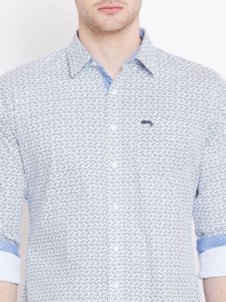 Men White Printed Casual Slim Fit Shirts - JUMP USA