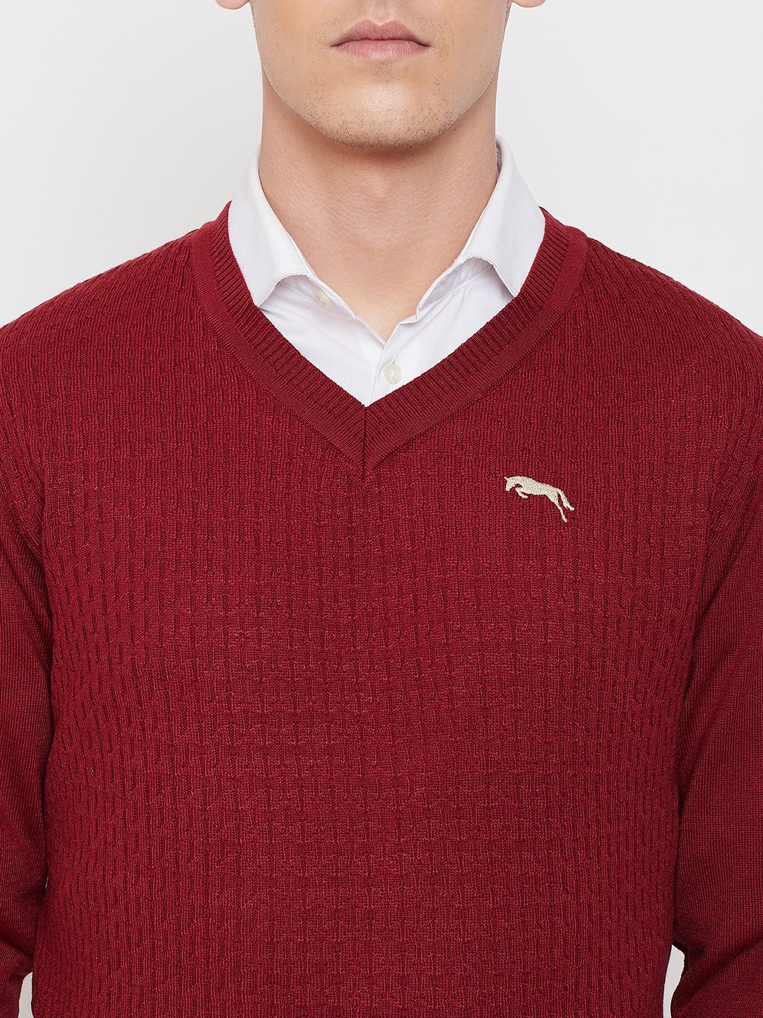 JUMP USA Men Red Self Design Sweater - JUMP USA