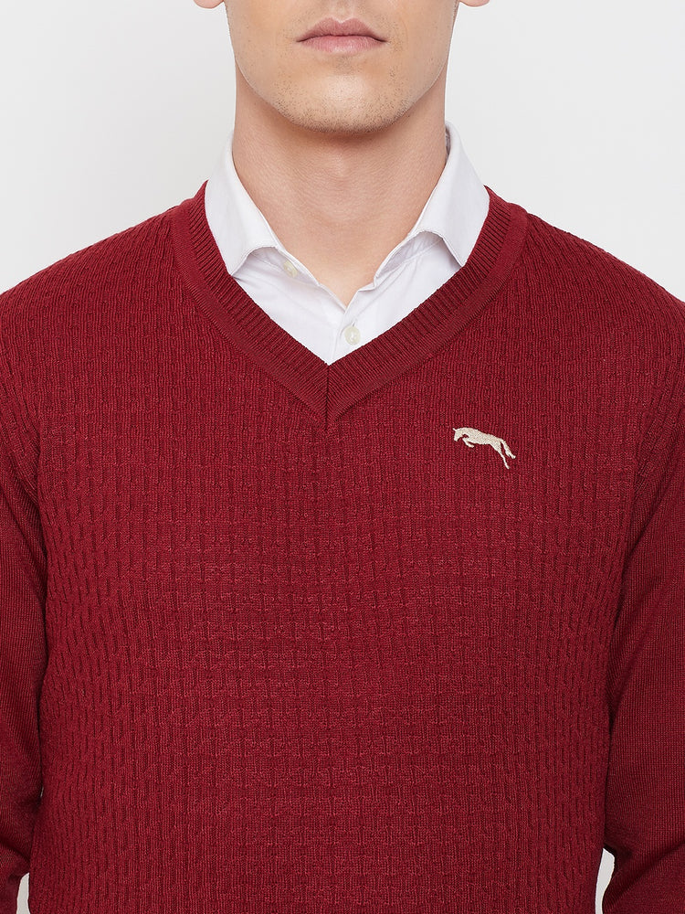 JUMP USA Men Red Self Design Sweater - JUMP USA