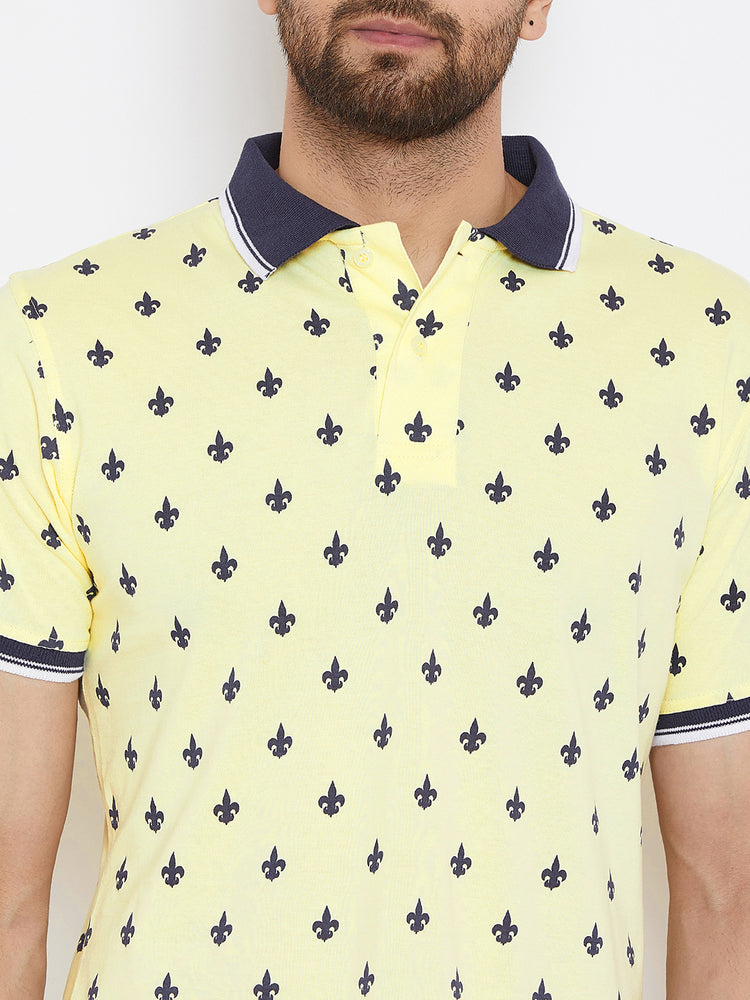 JUMP USA Men Yellow Printed Polo Collar T-Shirt - JUMP USA