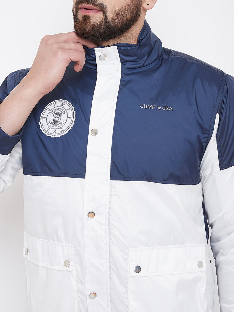 JUMP USA Men Navy Blue & White Colourblocked Casual Open Front Jacket - JUMP USA