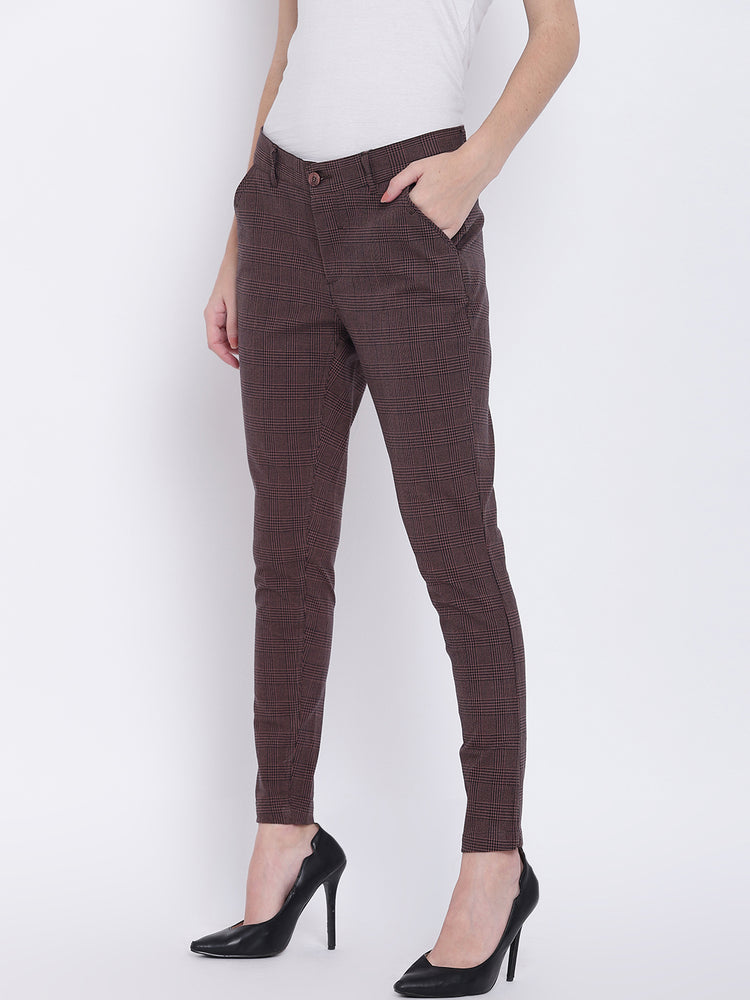 Women Coffee Brown Casual Trousers - JUMP USA
