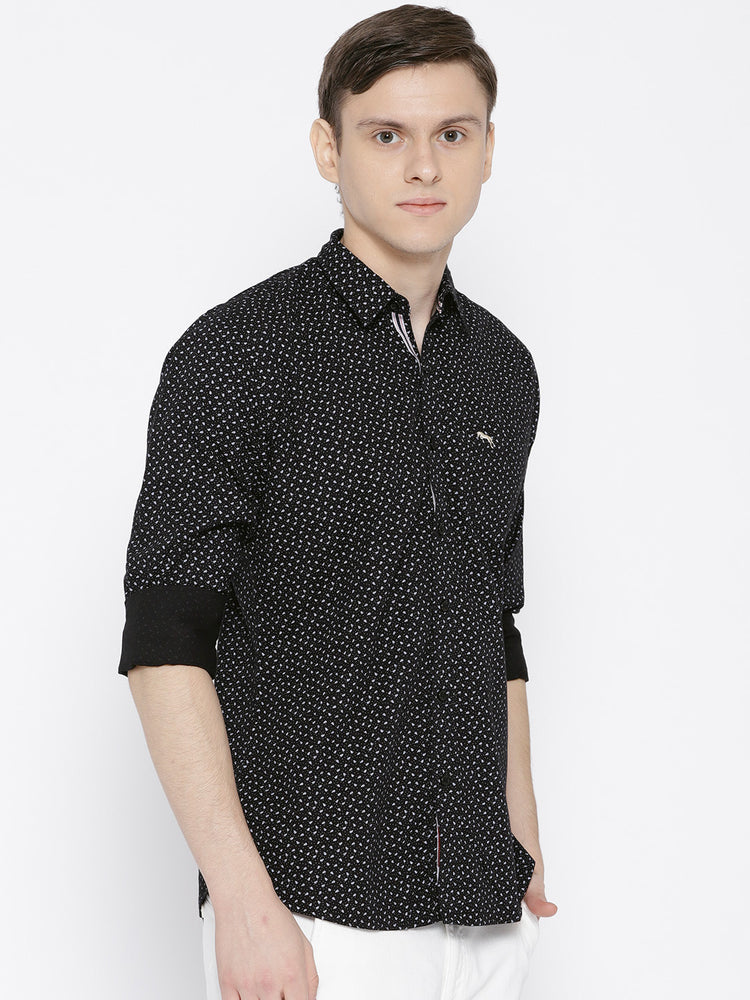 Men Black Slim Fit Printed Casual Shirt - JUMP USA