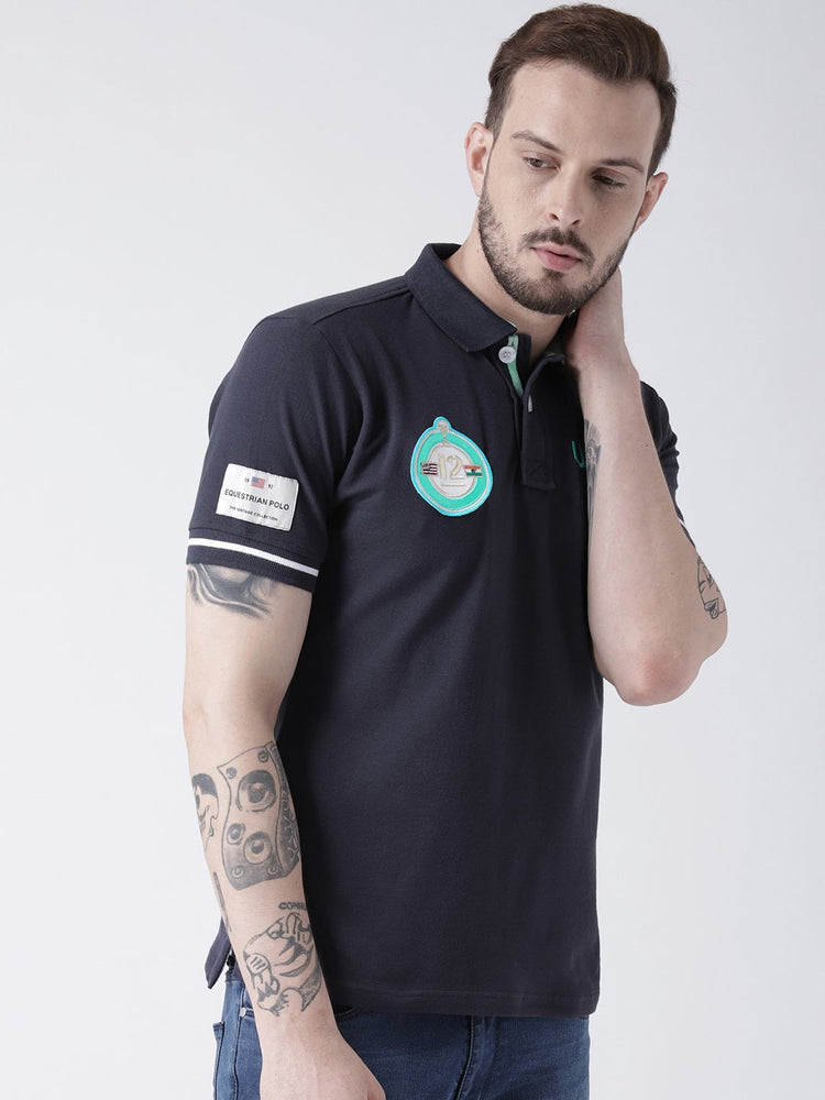 Men Navy Blue Solid Polo T-shirt - JUMP USA