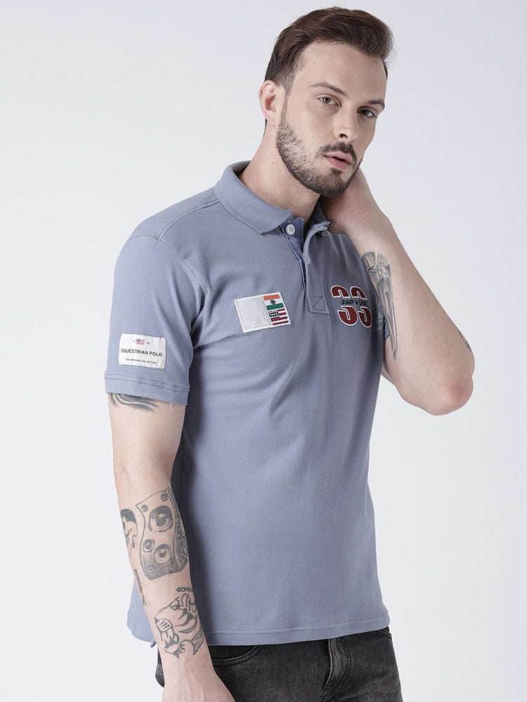Men Blue Solid Polo T-shirt - JUMP USA