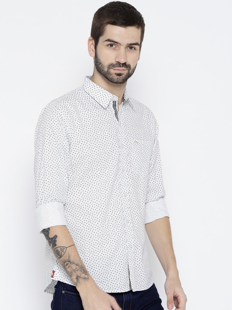 Men White Slim Fit Printed Casual Shirt - JUMP USA