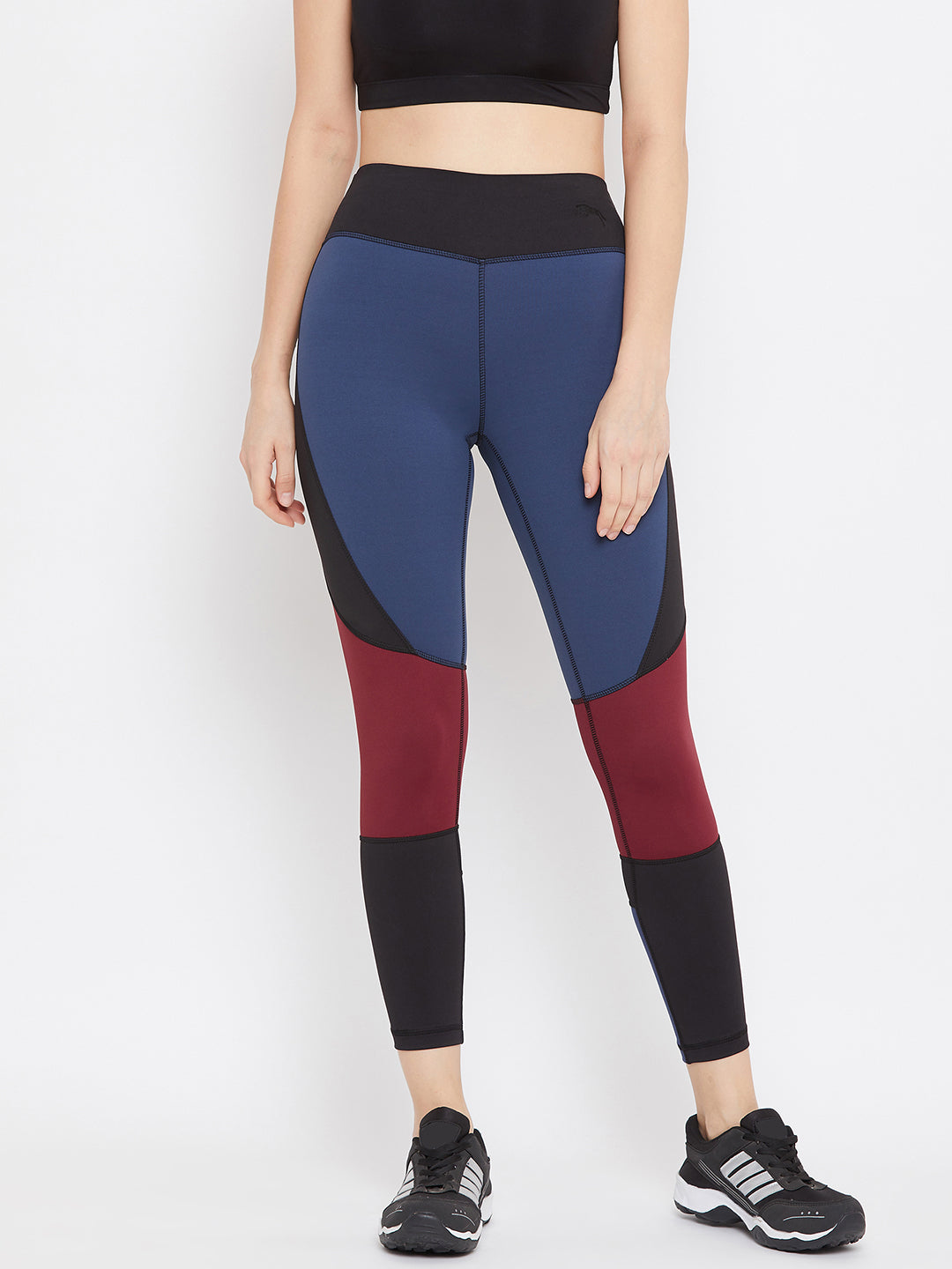 JUMP USA Women Blue Red Colourblock Active Wear Tights