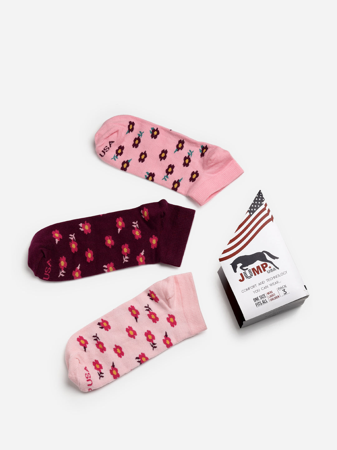JUMP USA Women Pack of 3 Assorted Ankle Socks