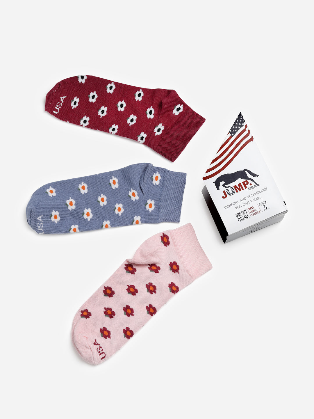 JUMP USA Women Pack of 3 Assorted Ankle Socks
