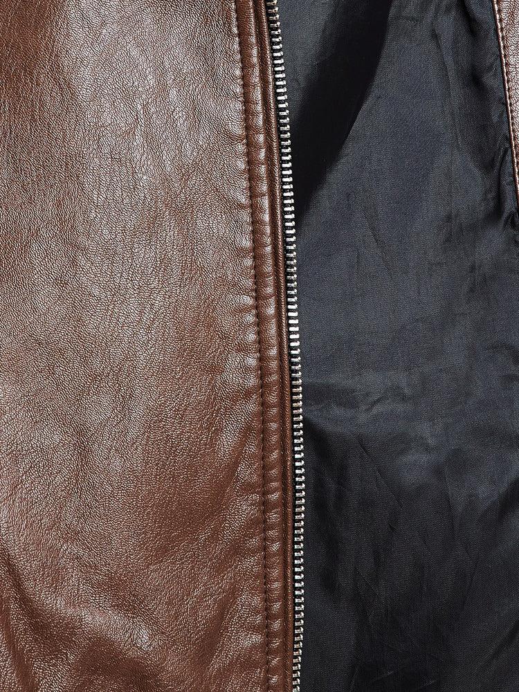 JUMP USA Tan Solid Casual PU Leather Varsity Jacket - JUMP USA