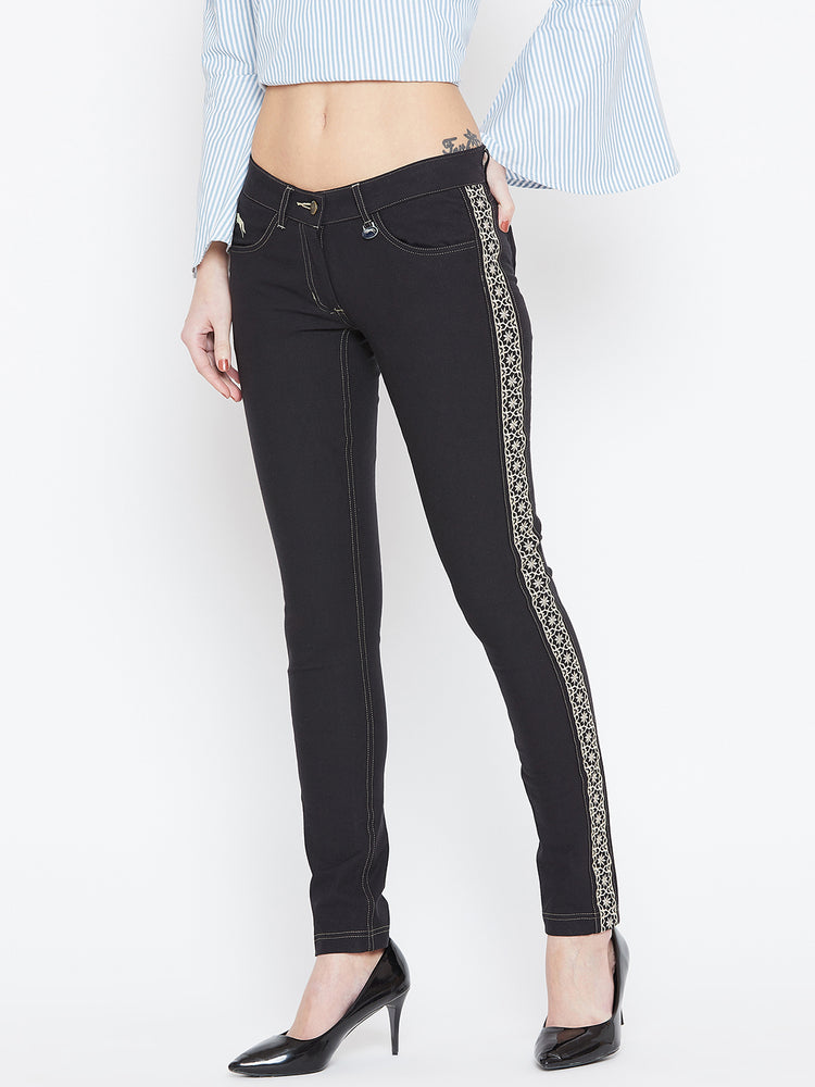 Women Black Solid Skinny Fit Trouses - JUMP USA