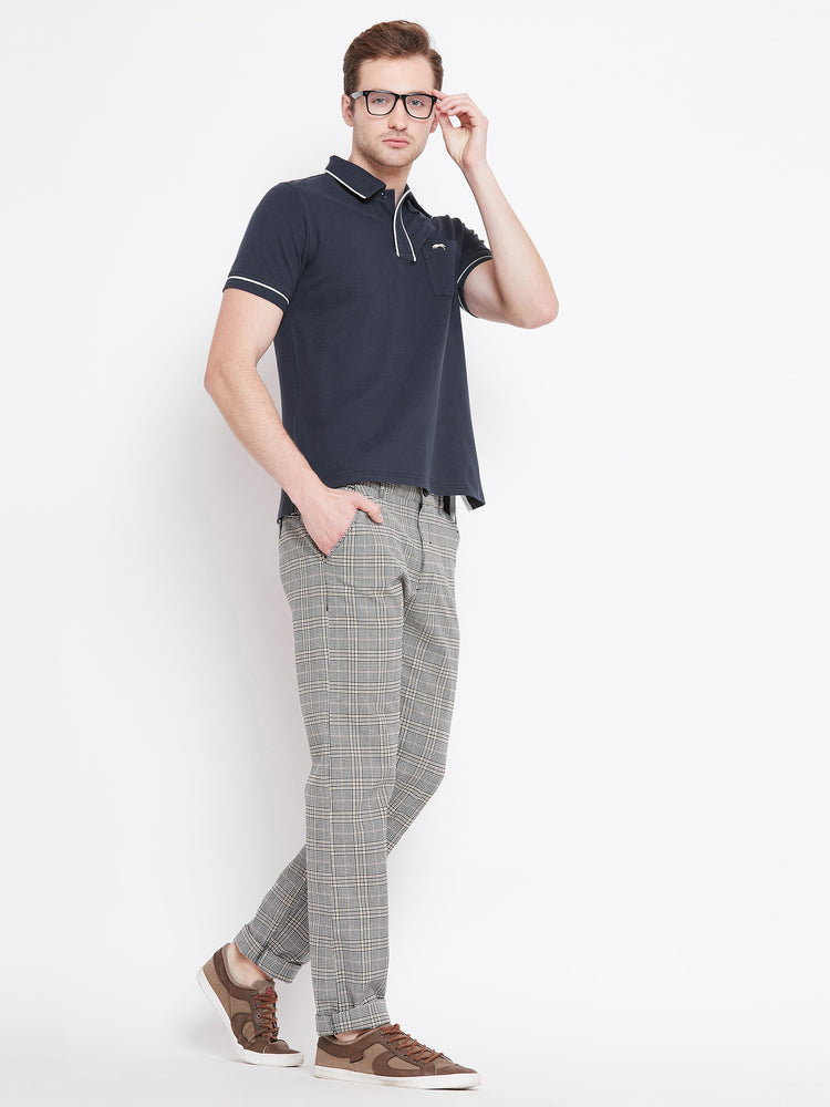 Men Navy Blue Solid Casual Polo T-shirts - JUMP USA
