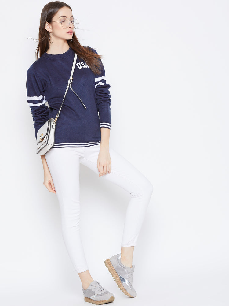 JUMP USA Women Navy Blue Solid Sweaters - JUMP USA