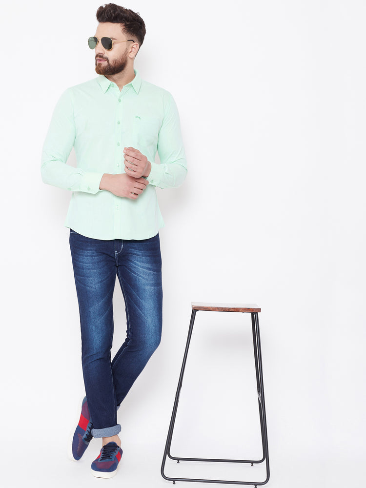 JUMP USA Men Green Solid Regular Fit Casual Shirts - JUMP USA