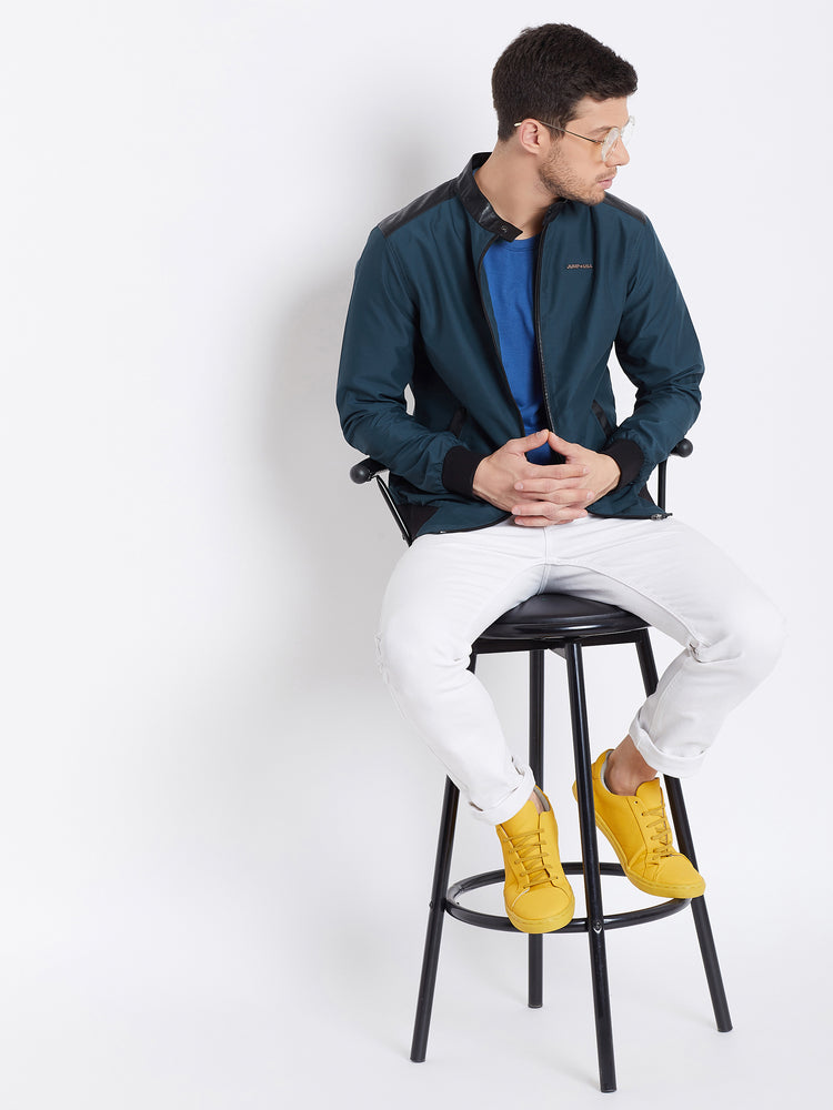 JUMP USA Men Teal Solid Casual Bomber Jacket - JUMP USA