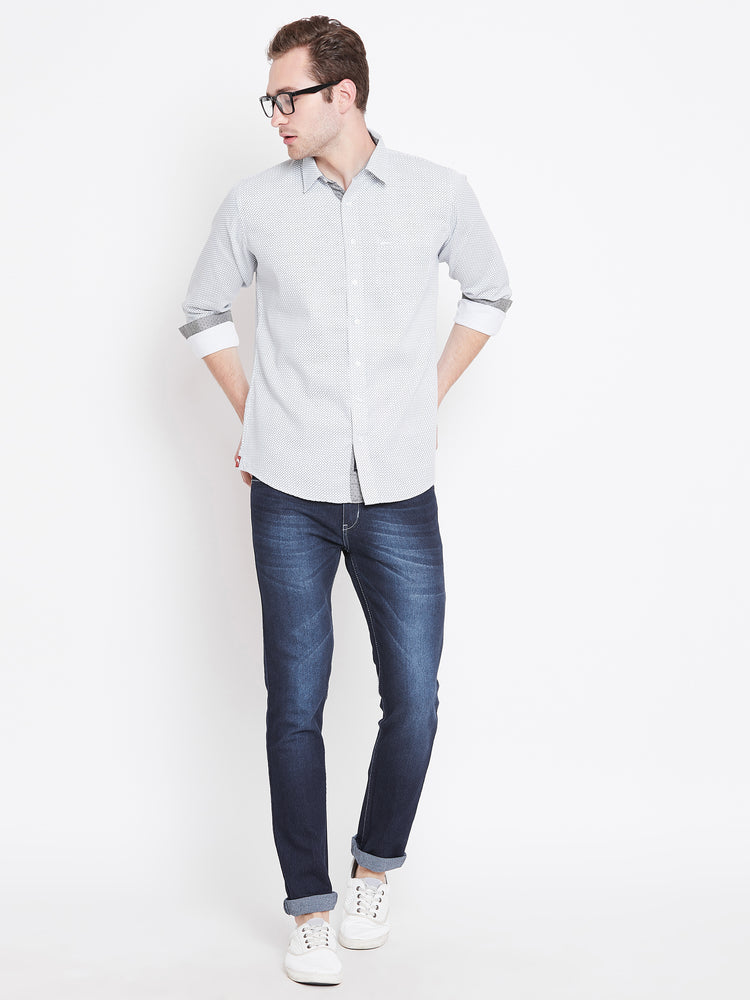 Men White Printed Casual Relaxed Fit Shirts - JUMP USA